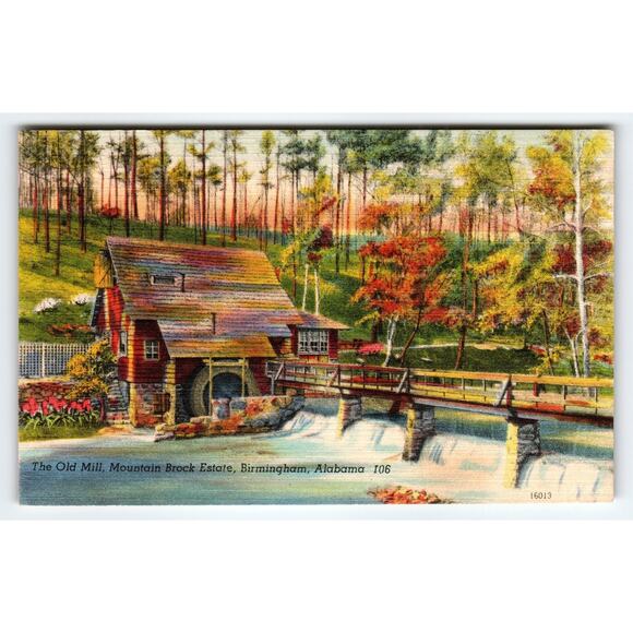 Vintage Linen Postcard Old Mill Mountain Brook Estate Birmingham AL - Picture 1 of 2